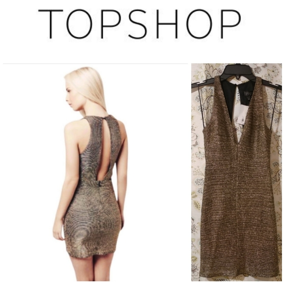 Topshop Dresses & Skirts - Topshop gold open back grad prom cocktail dress